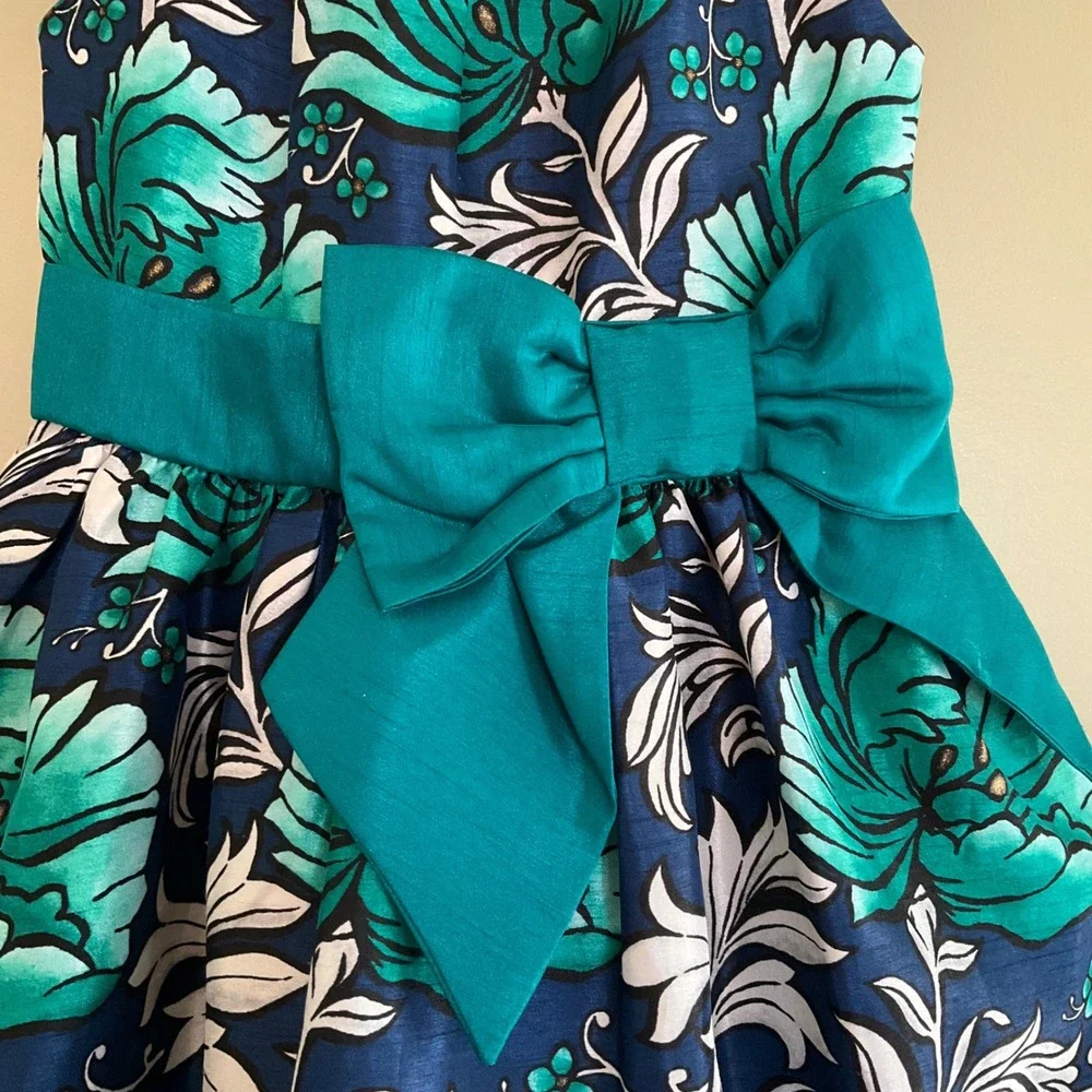 Gymboree Dressed Up Girls Teal Navy Floral Glitter Party Dress Bow Size 6‎ Fancy